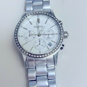 DKNY Light Metallic Silver and Crystal Solid Aluminum Chronograph Watch 251105